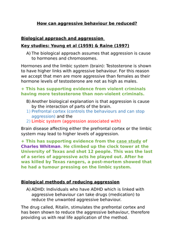 AQA GCSE psychology aggression content summary