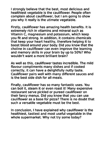 Persuasive model text - best vegetable