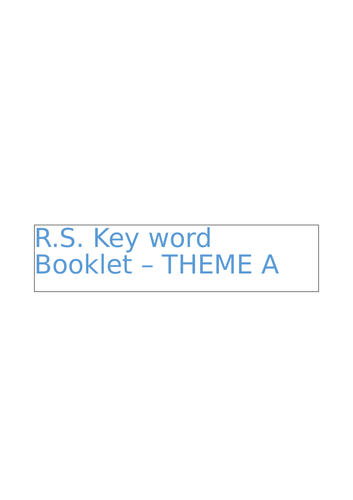 AQA RS GCSE Key Words Booklet Theme A: Relationships and Families.