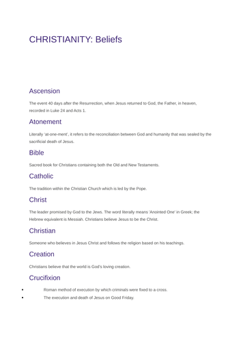 AQA RS GCSE Key Words Booklet Christianity: Beliefs
