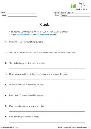 KS2 English Resource - Gender