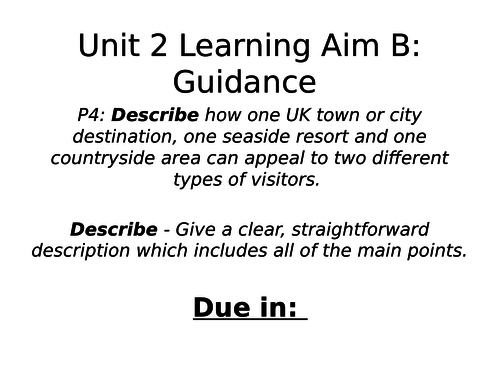 BTEC Travel and Tourism Unit 2 Learning Aim B Lesson