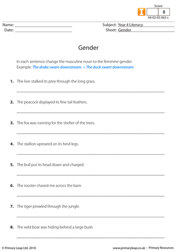 KS2 English Resource - Gender of Animals