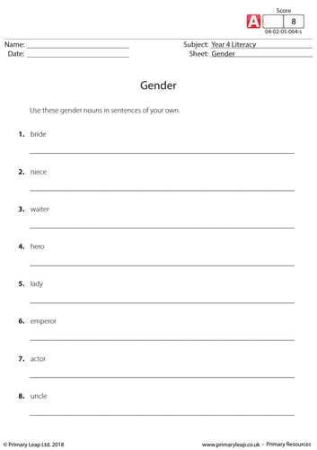 KS2 English Resource - Gender