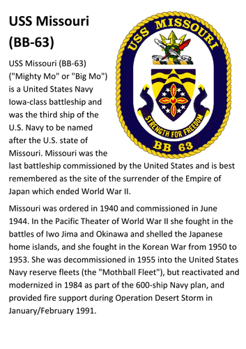 USS Missouri Handout