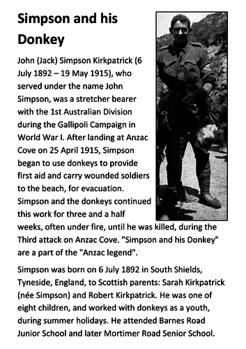 Simpson and his Donkey Handout