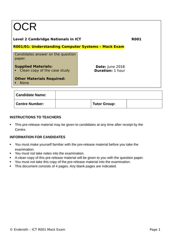 Cambridge Nationals - R0001 - June 2018 - Maes Knoll Gym  Scenario Mock Exam Paper