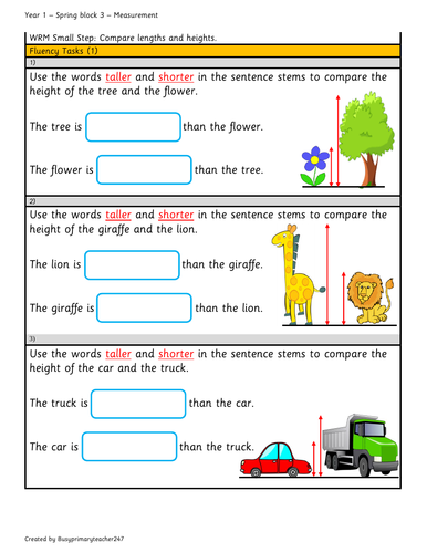problem solving length and height year 1