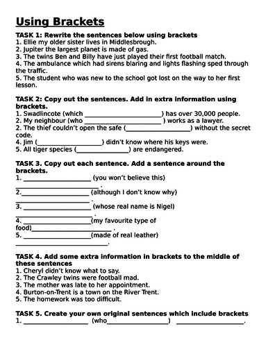 parenthesis worksheet year 5