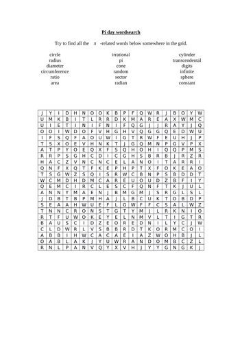 Pi day wordsearch