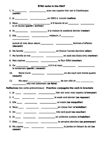 être verbs in French in the past