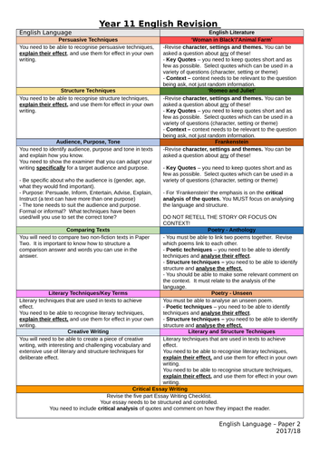 English Language Paper Two Revision Booklet - AQA