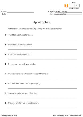 KS2 English Resource - Apostrophes