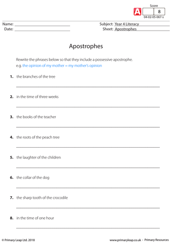 KS2 English Worksheet - Apostrophes
