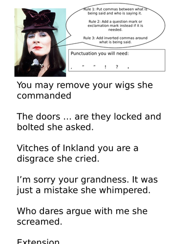 Year 5 - The Witches, adding punctuation to speech sentences