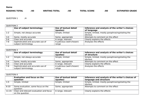 Marking Grids AQA GCSE English Language Paper 1 And 2 Teaching Resources