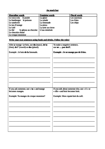 Au snack bar food and drinks