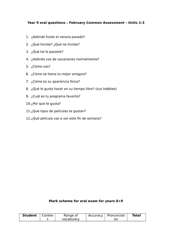 Mira 2 Express - questions for end of year oral assessment