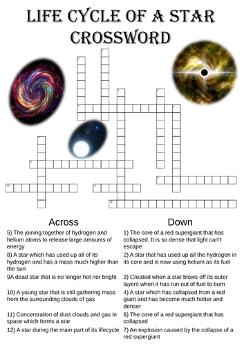Life cycle of a star crossword