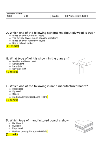 GCSE Edexcel Past Exam Questions on timbers