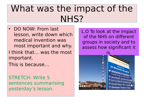 Complete lesson looking at the impact of the NHS