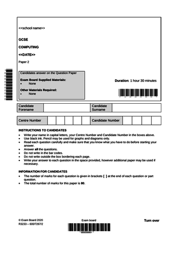 GCSE 9-1 Computing MOCK paper new spec