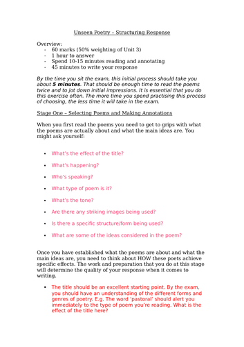 Unseen Poetry A2 Unit 3 WJEC