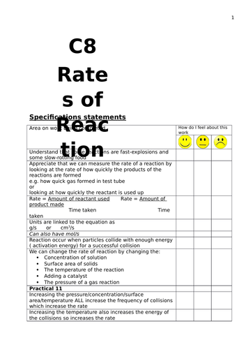 New 9-1 GCSE Chemistry Rates topic ( C8 in AQA) Full booklet for whole topic