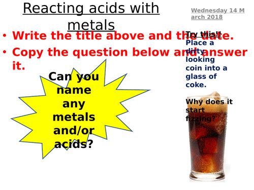 Reacting metals with an acid