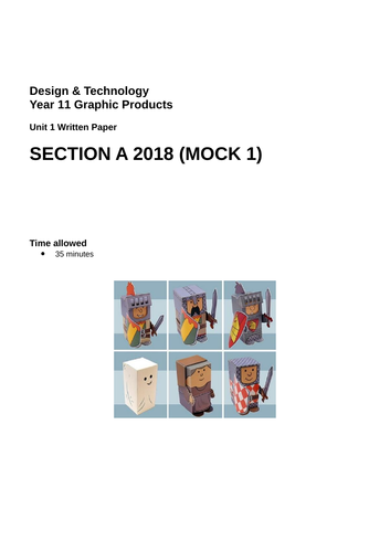 AQA 2018 Graphic Products Section A MOCK 1: Fantasy paper toy characters