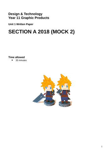 AQA 2018 Graphic Products Section A MOCK 2: Fantasy paper toy characters