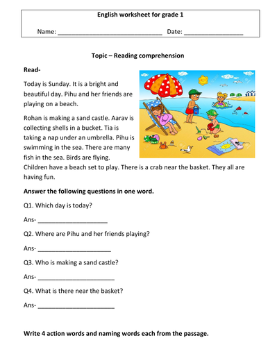 comprehension worksheets for grade 1 3 worksheets