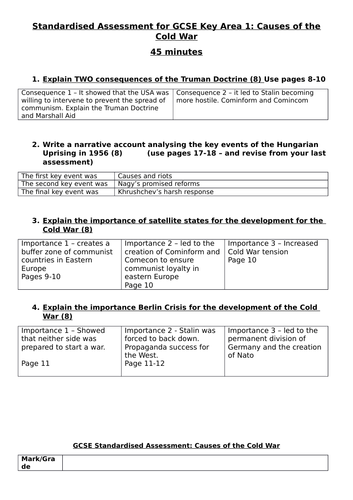 GCSE History Edexcel Causes of the Cold War - Assessment and Model Answer