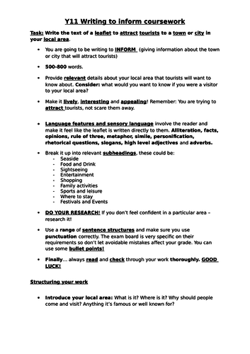 Writing to Inform, Local Area - Coursework Guide