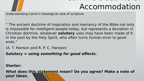 A level RS Biblical Inspiration Calvin accommodation.