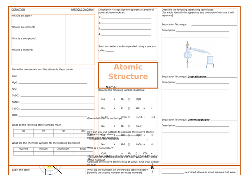 9-1 GCSE Atomic Structure Revision Mat