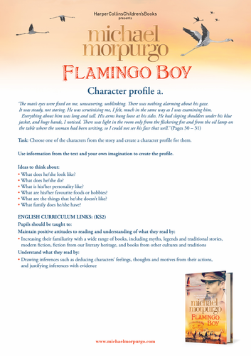 Michael Morpurgo Flamingo Boy Character Profile
