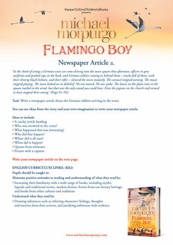 Michael Morpurgo Flamingo Boy Newspaper Article