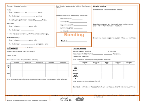 9-1 GCSE Bonding Revision Mat