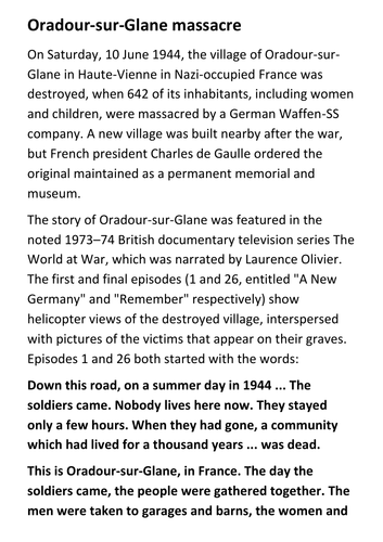 Oradour-sur-Glane massacre Handout