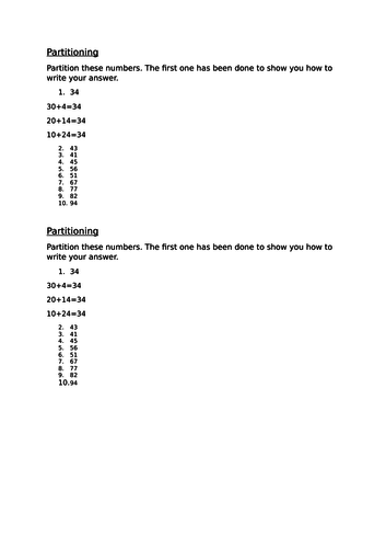 Partitioning numbers in different ways