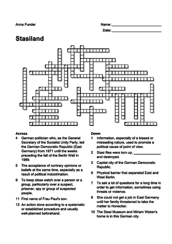 Stasiland - Crossword