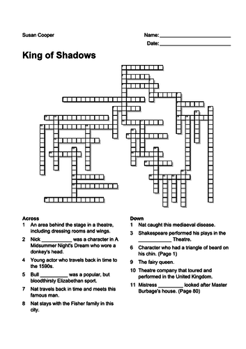 King of Shadows Crossword Teaching Resources