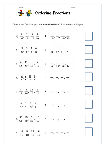 Ordering Fractions With Different Denominators Worksheet Tes - Evelyn