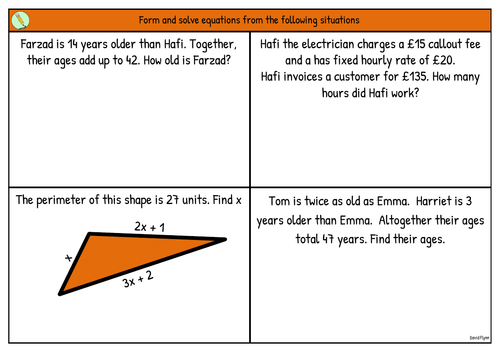 Form and solve equations questions - Free Mastery Resource