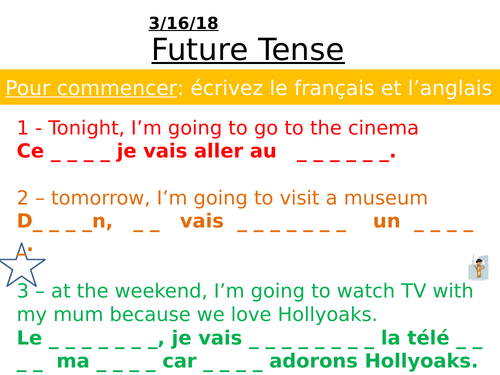 KS3 French - le futur - Suitable for MA year 7 or LA year 8/9