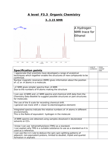 NEW A level Chemistry H and C NMR booklet- all you need!