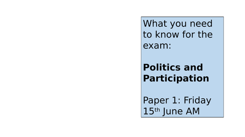 AQA 9-1 Citizenship AQA: Politics and Participation - Revision workbook and keyword revision lesson