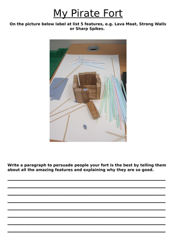 Pirate Forts: designing, building, selling (persuasive writing) and evaluating