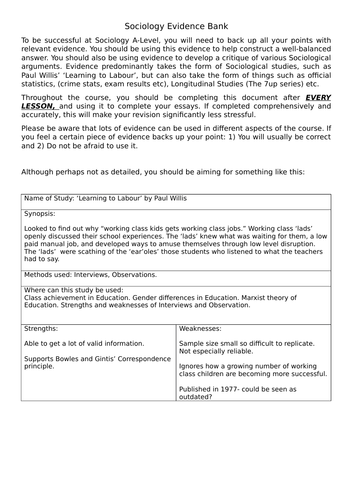 Sociology Evidence Bank